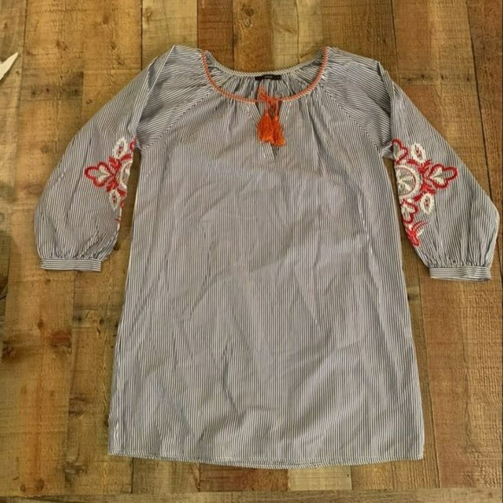 Bobois womens navy and white striped sleep shirt with embroidered flowers -M